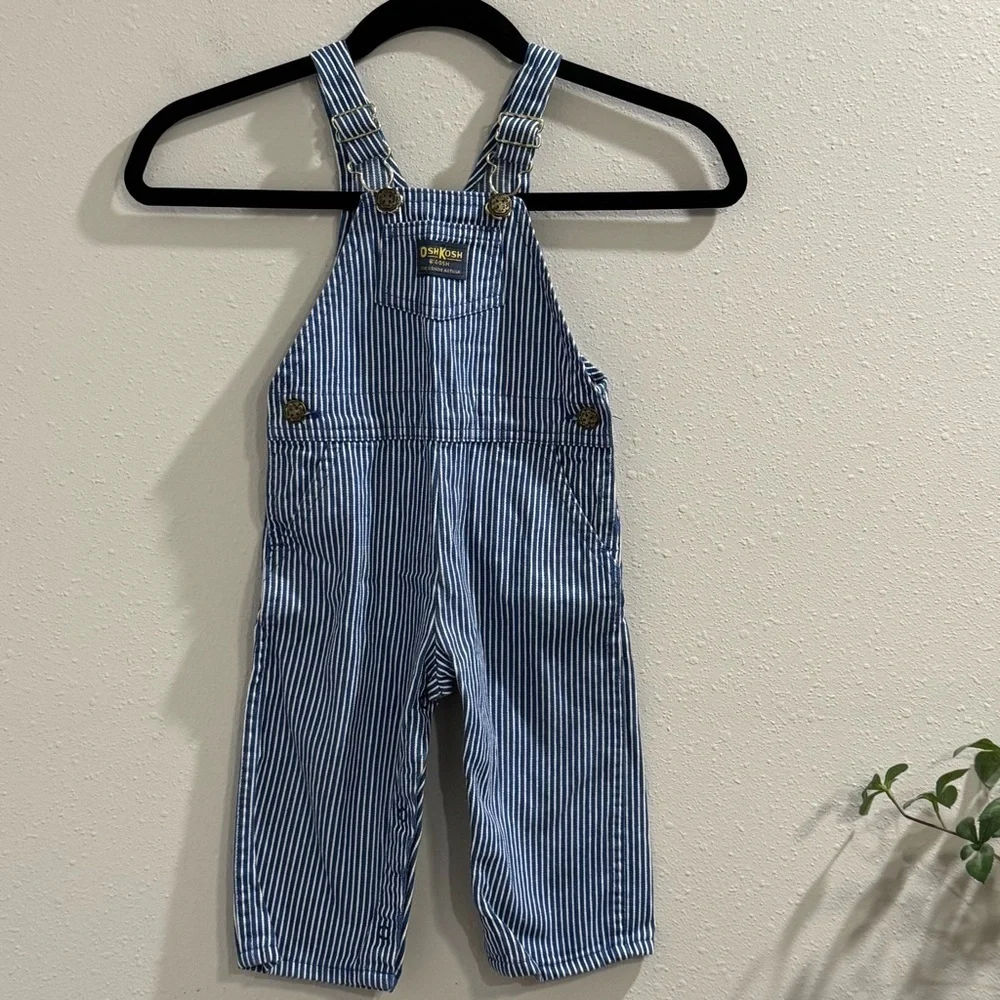 OshKosh B’Gosh Vintage Size 24M Blue Striped 90s Overalls Made In USA Paper Tag